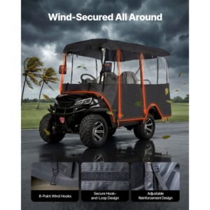 golf cart cover, visible full enclosure 2+2/4 passenger golf cart, 600d waterproof oxford fabric club car cover fits most carts club car, yamaha, ezgo, honda, pvc coating & windproof hook design