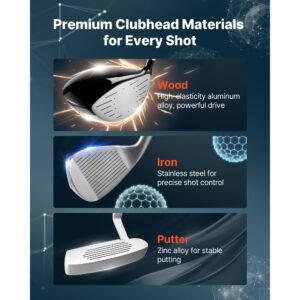 golf club set, 12 pieces men's complete golf club set right handed with 460cc #1 driver, #3 & 5 fairway wood, #4 hybrid, #5/#6/#7/#8/#9/#pw/#sw irons, l shaped putter, golf stand bag, black
