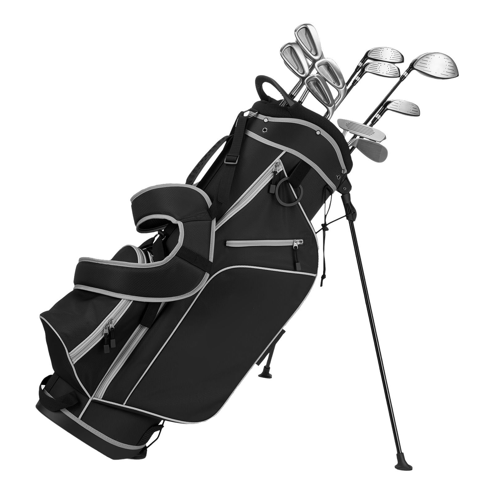 golf club set, 12 pieces men's complete golf club set right handed with 460cc #1 driver, #3 & 5 fairway wood, #4 hybrid, #5/#6/#7/#8/#9/#pw/#sw irons, l shaped putter, golf stand bag, black