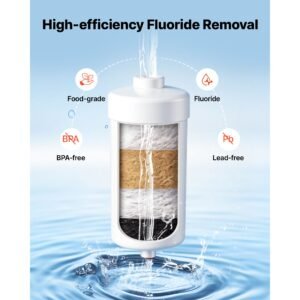 gravity fed water filter system, 2.25g 304 stainless steel countertop water filtration system, reduces lead and up to 99% of chlorine, w/ 2 carbon filter, 2 defluorination filter, spigot, stand