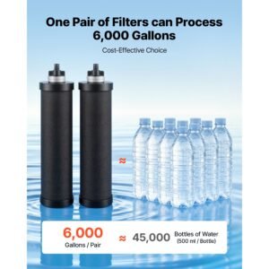 gravity fed water filter system, 3.25g 304 stainless steel countertop water filtration system, reduces lead and up to 99% of chlorine, w/ 2 carbon filter, 2 defluorination filter, spigot, stand