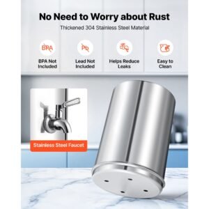 gravity fed water filter system, 3.25g 304 stainless steel countertop water filtration system, reduces lead and up to 99% of chlorine, w/ 2 carbon filter, 2 defluorination filter, spigot, stand
