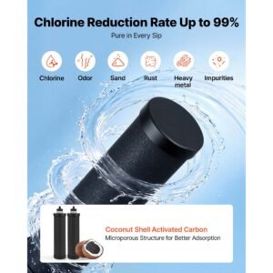 gravity fed water filter system, 3.25g 304 stainless steel countertop water filtration system, reduces lead and up to 99% of chlorine, with 2 carbon filters, water level spigot, for home camping