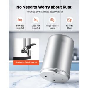 gravity fed water filter system, 3.25g 304 stainless steel countertop water filtration system, reduces lead and up to 99% of chlorine, with 2 carbon filters, water level spigot, for home camping