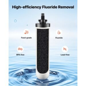 gravity fed water filter system, 3g 304 stainless steel countertop water filtration system, reduces lead and up to 99% of chlorine, with 2 ceramic carbon filters, and spigot, for home camping rv