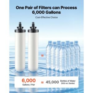 gravity fed water filter system, 3g 304 stainless steel countertop water filtration system, reduces lead and up to 99% of chlorine, with 2 ceramic carbon filters, and spigot, for home camping rv