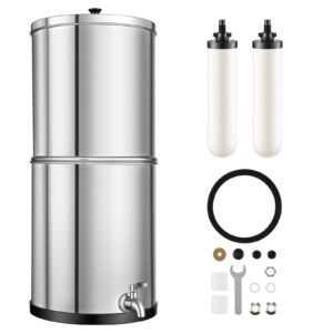 Gravity-fed Water Filter System, 3G 304 Stainless-Steel Countertop Water Filtration System, Reduces Lead and up to 99% of Chlorine, with 2 Ceramic Carbon Filters, and Spigot, for Home Camping RV