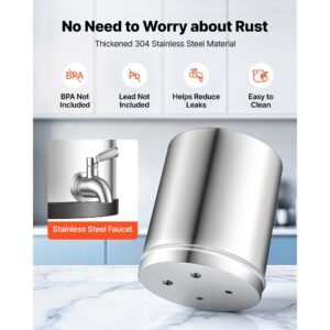 gravity fed water filter system, 3g 304 stainless steel countertop water filtration system, reduces lead and up to 99% of chlorine, with 2 ceramic carbon filters, and spigot, for home camping rv