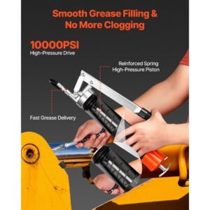 grease gun, 10000 psi high pressure, heavy duty pistol grip grease gun kit with 14 oz capacity, includes 18 inch flex hose, 1 extension rigid pipe and 1 sharp type nozzle for automotive, marine