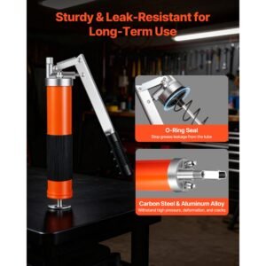 grease gun, 10000 psi high pressure, heavy duty pistol grip grease gun kit with 14 oz capacity, includes 18 inch flex hose, 1 extension rigid pipe and 1 sharp type nozzle for automotive, marine
