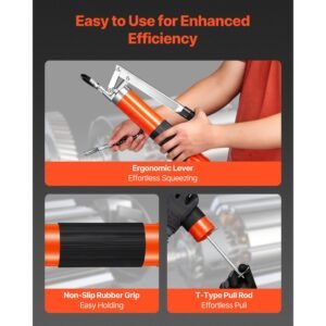 grease gun, 10000 psi high pressure, heavy duty pistol grip grease gun kit with 14 oz capacity, includes 18 inch flex hose, 1 extension rigid pipe and 1 sharp type nozzle for automotive, marine