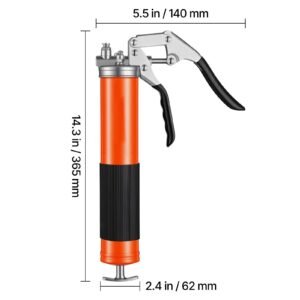 grease gun, 8000 psi high pressure, heavy duty pistol grip grease gun kit with 14 oz capacity, includes 18 inch flex hose, 1 extension rigid pipe and 1 sharp type nozzle for automotive, marine