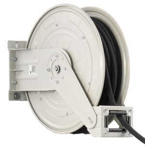 Grease Hose Reel, 1/4 in x 50 ft Retractable, Spring Driven Auto Swivel Rewind, Max 10152 PSI, Heavy-Duty Carbon Steel Construction with Steel Wire Braided Hose, for Lube, Grease, Hydraulic Oil