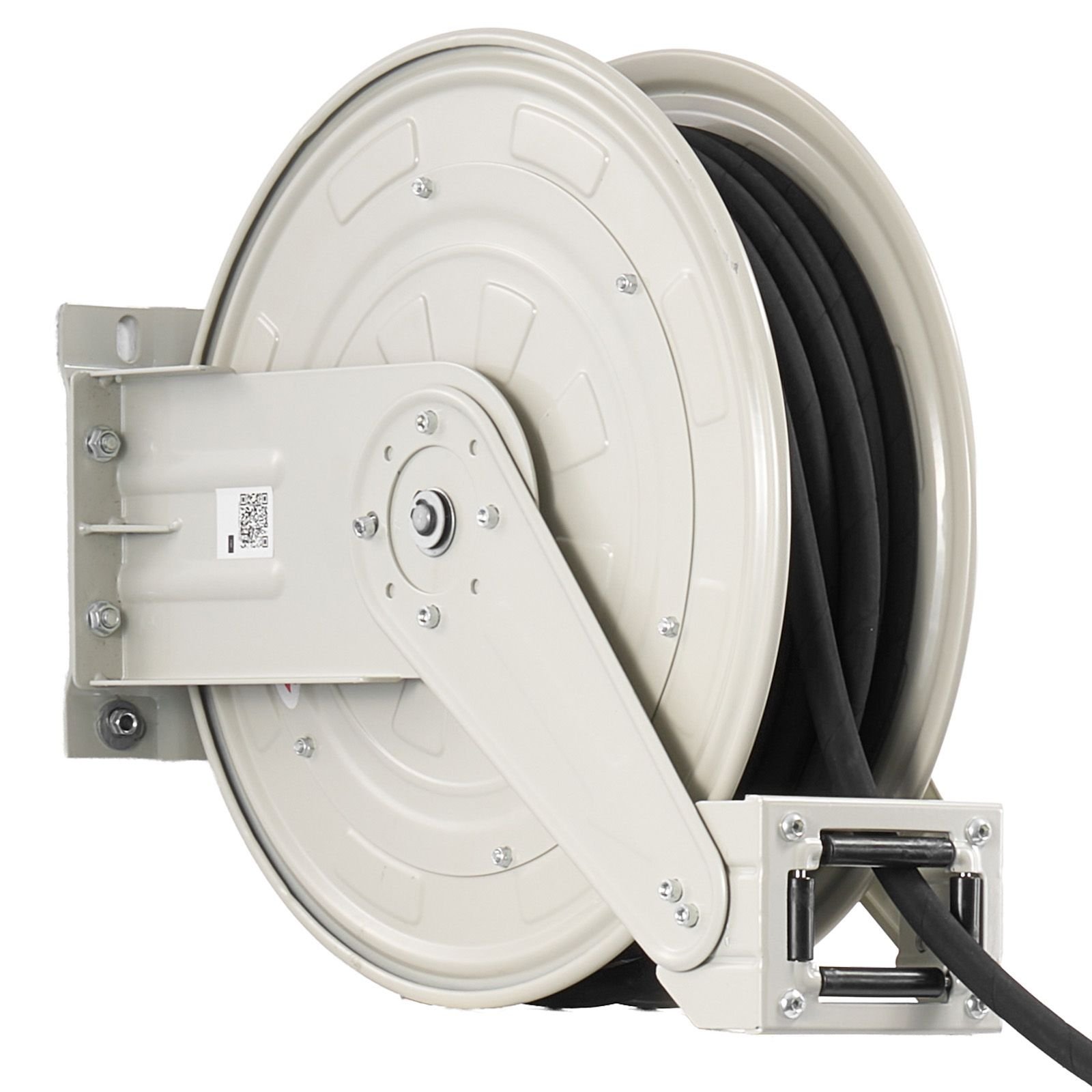 grease hose reel, 1/4 in x 50 ft retractable, spring driven auto swivel rewind, max 10152 psi, heavy duty carbon steel construction with steel wire braided hose, for lube, grease, hydraulic oil