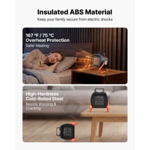 greenhouse heater, 1500w electric ptc space heater with fan, low & high heat modes, 40° adjustable angle, overheat protection, portable for grow tent, small greenhouse, flower room, home office