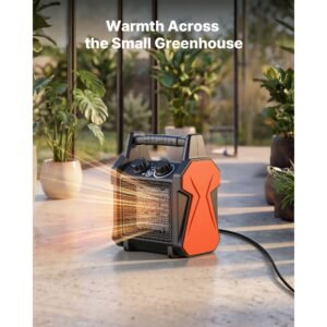 greenhouse heater, 1500w electric ptc space heater with fan, low & high heat modes, overheat protection, tip over shut off, portable for grow tent, small greenhouse, flower room, home office
