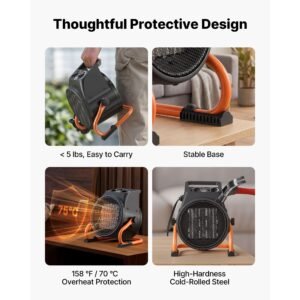 greenhouse heater, 1500w electric ptc space heater with thermostat, fan, low & high heat modes, 15° adjustable angle, overheat protection, for grow tent, greenhouse, flower room, home office