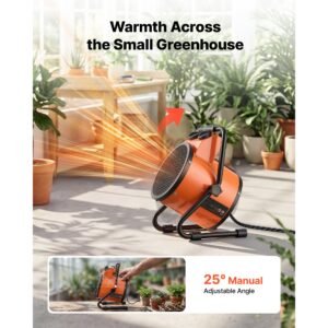 greenhouse heater, 1500w electric space heater with fan & high heat modes, ipx4 protection, 25° adjustable angle, overheat protection, for grow tent, small greenhouse, flower room, home office