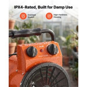 greenhouse heater, 1500w electric space heater with fan & high heat modes, ipx4 protection, 25° adjustable angle, overheat protection, for grow tent, small greenhouse, flower room, home office