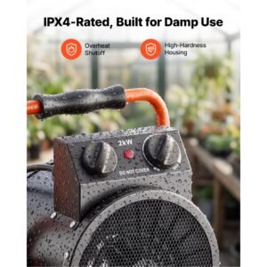 greenhouse heater, 1500w electric space heater with fan & high heat modes, ipx4 protection, 25° adjustable angle, overheat protection, for grow tent, small greenhouse, flower room, home office