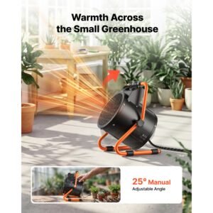 greenhouse heater, 1500w electric space heater with thermostat, fan & high heat modes, 25° adjustable angle, ipx4 & overheat protection, for grow tent, greenhouse, flower room, home office