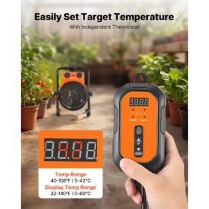 greenhouse heater, 1500w electric space heater with thermostat, heating tube element, 25° adjustable angle, ipx4 & overheat protection, great for grow tent, greenhouse, flower room, home office