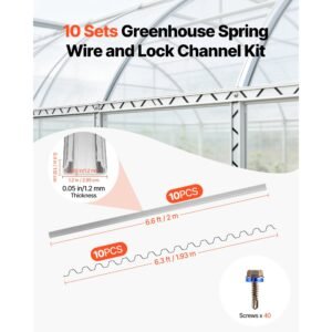 greenhouse spring wire and lock channel, 10 packs 6.56 ft pvc coated wiggle wire & aluminum alloy channel bundle kit with included screws, 0.05 in thickened, poly film & shade cloth attachments