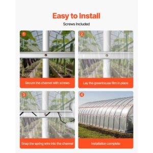 greenhouse spring wire and lock channel, 30 packs 6.56 ft pvc coated wiggle wire & aluminum alloy channel bundle kit with included screws, 0.05 in thickened, poly film & shade cloth attachments