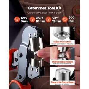 grommet tool kit 1/4" 3/8" 1/2" 900 pcs grommets eyelet tool kit, with eyelets and washers, manual grommet press pliers, hole punch tools, blocks, for leather, tarps, shoes, crafts, fabric