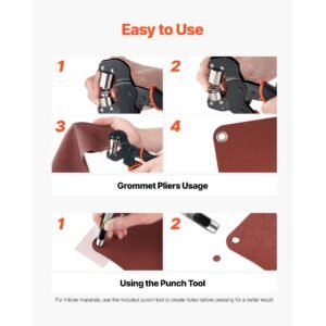 grommet tool kit 1/4" 3/8" 1/2" 900 pcs grommets eyelet tool kit, with eyelets and washers, manual grommet press pliers, hole punch tools, blocks, for leather, tarps, shoes, crafts, fabric