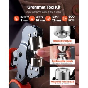 grommet tool kit 5/16" 3/8" 1/2" 900 pcs grommets eyelet tool kit, with eyelets and washers, manual grommet press pliers, hole punch tools, blocks, for leather, tarps, shoes, crafts, fabric
