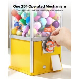 gumball machine, 21 inch height candy vending machine dispenser, 25 cent vending machines for shopping malls, supermarkets, amusement parks, arcades, holds up to 180 1.77 inch spherical candies