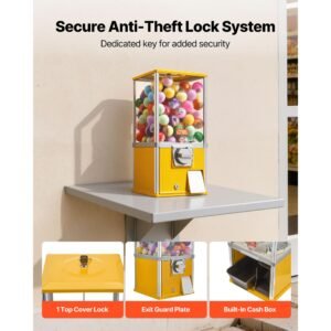 gumball machine, 21 inch height candy vending machine dispenser, 25 cent vending machines for shopping malls, supermarkets, amusement parks, arcades, holds up to 180 1.77 inch spherical candies