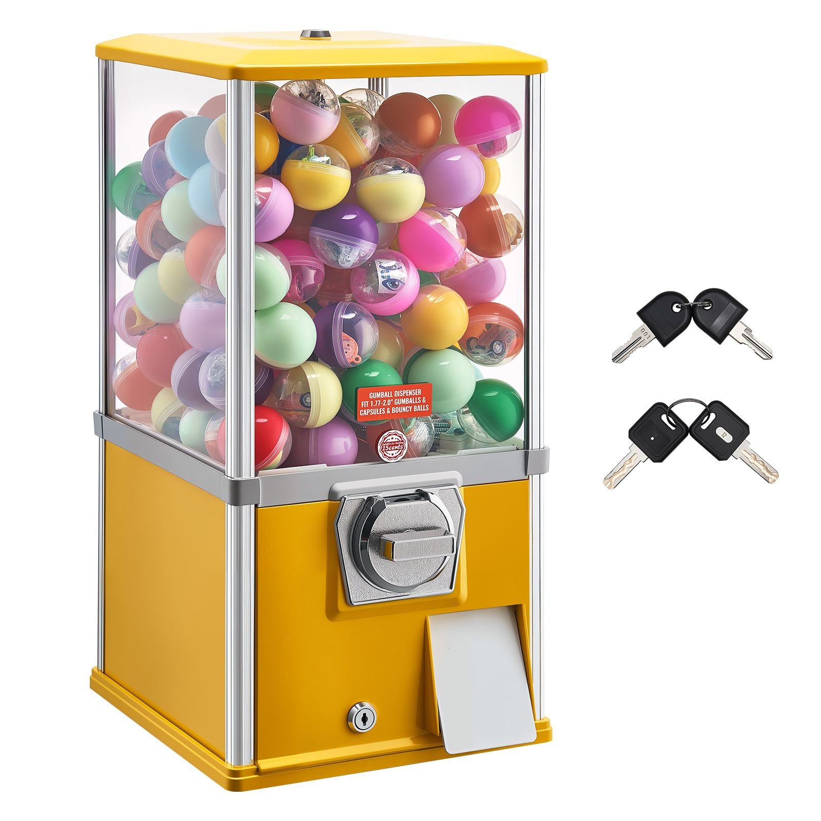 gumball machine, 21 inch height candy vending machine dispenser, 25 cent vending machines for shopping malls, supermarkets, amusement parks, arcades, holds up to 180 1.77 inch spherical candies