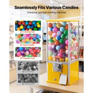 gumball machine, 25 inch height candy vending machine dispenser, 25 cent vending machines for shopping malls, supermarkets, amusement parks, arcades, holds up to 230 1.77 inch spherical candies