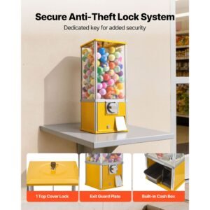gumball machine, 25 inch height candy vending machine dispenser, 25 cent vending machines for shopping malls, supermarkets, amusement parks, arcades, holds up to 230 1.77 inch spherical candies