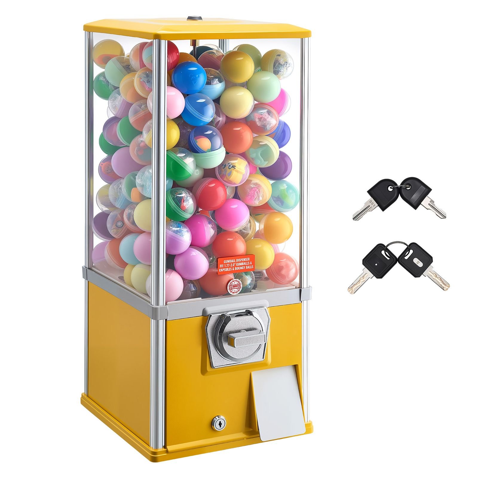 gumball machine, 25 inch height candy vending machine dispenser, 25 cent vending machines for shopping malls, supermarkets, amusement parks, arcades, holds up to 230 1.77 inch spherical candies
