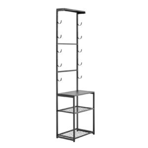Gun Rack, Floor Standing, Indoor Rifle Shotgun Rack Stand with Storage Shelf, for Wall Mount Gun Display Stand, Holds up to 5 Rifles, Heavy Duty Steel, for Home Garage Hunting Long Guns Storage
