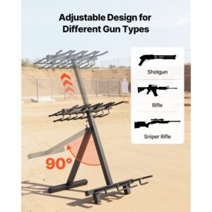 gun rack, portable, folding heavy duty steel rifle shotgun rack stand, freestanding indoor outdoor gun display storage, holds up to 7 pistols and 4 rifles or shotguns, for shooting hunting range