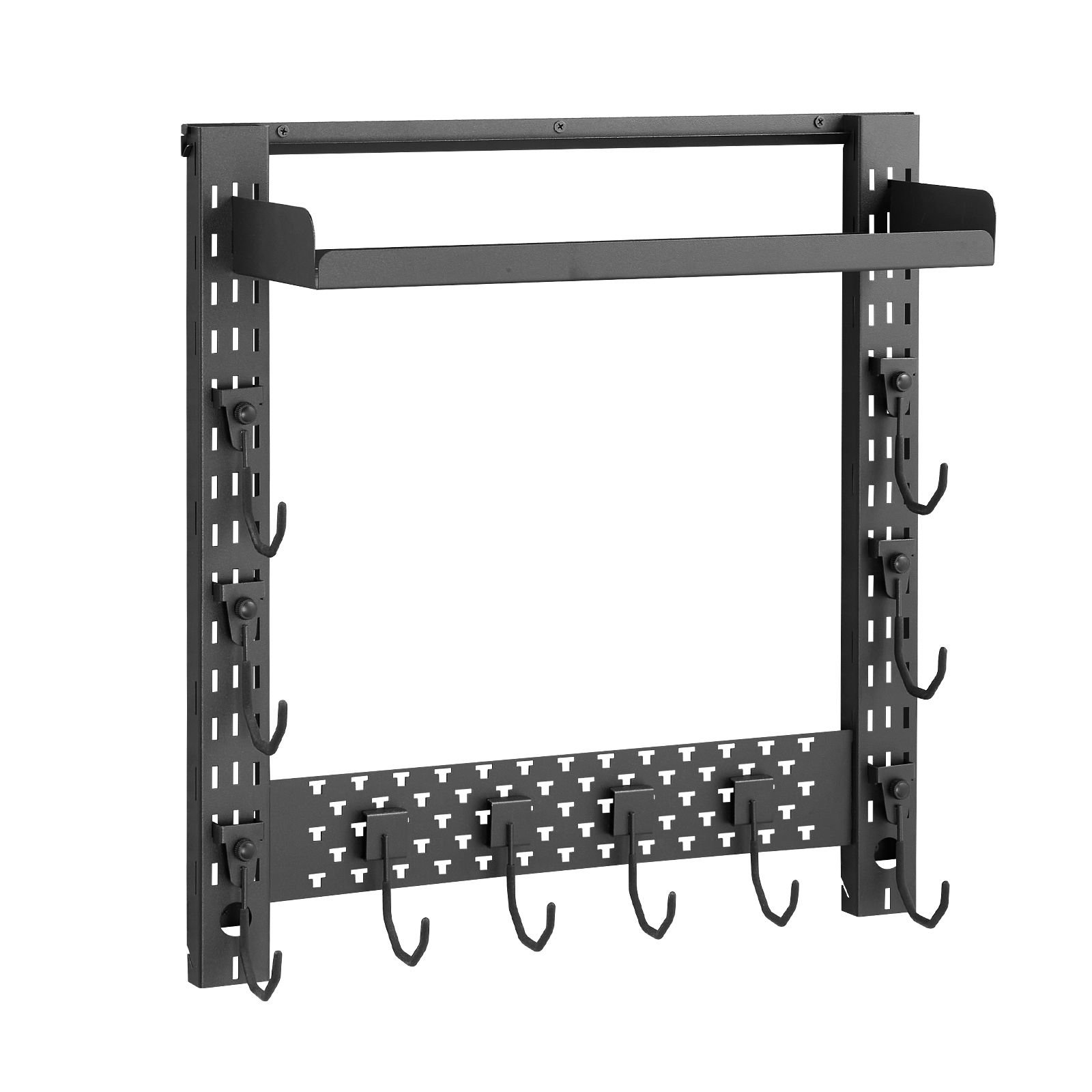 gun rack wall mount, heavy duty steel, indoor rifle shotgun rack with j hooks, additional tray storage, gun accessories display storage holder, hold up to 3 rifles or shotguns, for tactical gear