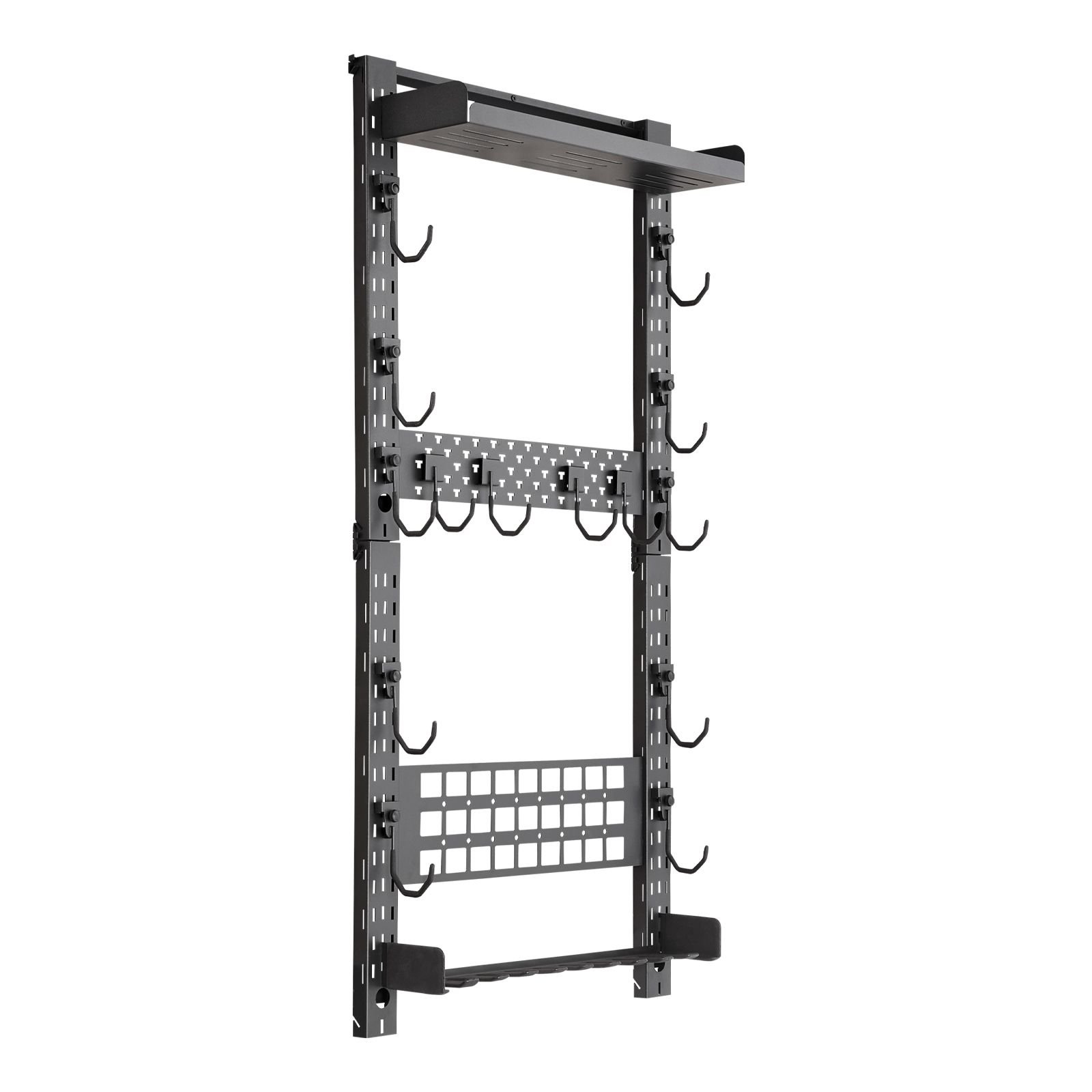 gun rack wall mount, heavy duty steel, indoor rifle shotgun rack with magazine holder, molle panel, gun accessories display storage holder, hold up to 5 rifles or shotguns, for tactical gear