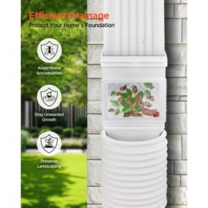 gutter downspouts, downspout diverter rainwater collection system fits for 2x3 or 3x4 inch standard inlet and Φ4inch outlet, flexible rain water barrel kit with mesh screen & transparent, white