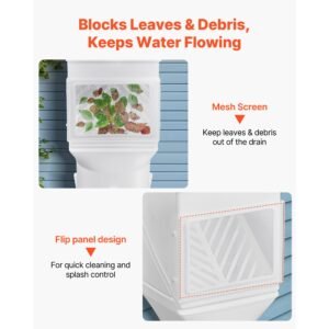 gutter downspouts, downspout diverter rainwater collection system fits for 2x3 or 3x4 inch standard inlet and Φ4inch outlet, flexible rain water barrel kit with mesh screen & transparent, white