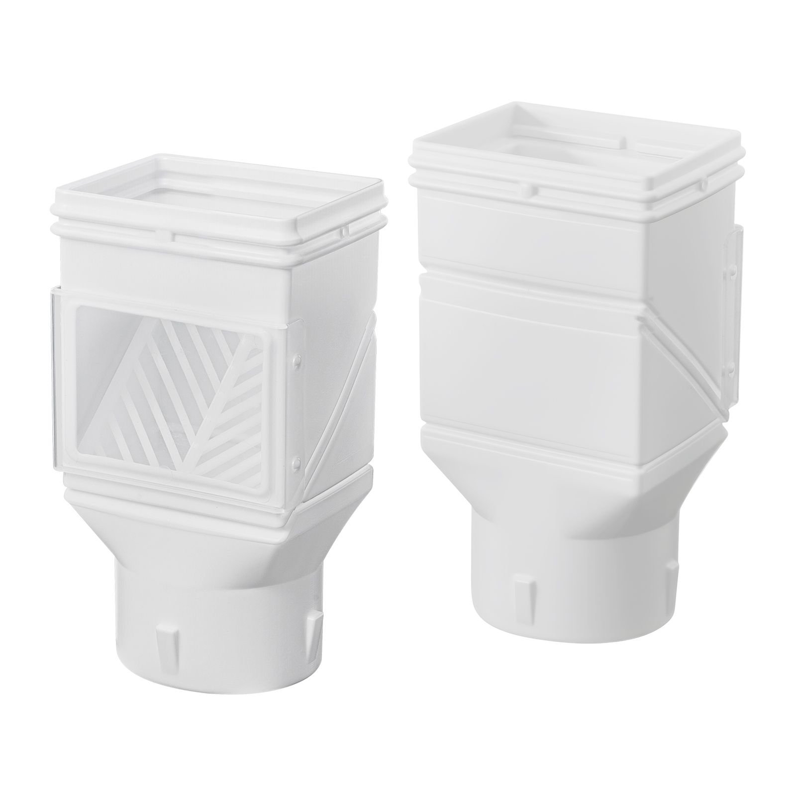 gutter downspouts, downspout diverter rainwater collection system fits for 2x3 or 3x4 inch standard inlet and Φ4inch outlet, flexible rain water barrel kit with mesh screen & transparent, white