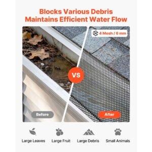 gutter guard, 6 in powder coated steel gutter screen, heavy duty 120 ft length, 0.04 in thickness, leaf guard for debris and leaves, easy diy install, fits 6" standard systems, 40 pack, black