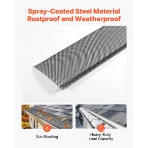 gutter guard, 6 in powder coated steel gutter screen, heavy duty 120 ft length, 0.04 in thickness, leaf guard for debris and leaves, easy diy install, fits 6" standard systems, 40 pack, black