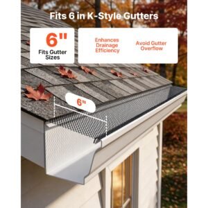 gutter guard, 6 in powder coated steel gutter screen, heavy duty 75 ft length, 0.04 in thickness, leaf guard for debris and leaves, easy diy install, fits 6" standard systems, 25 pack, black