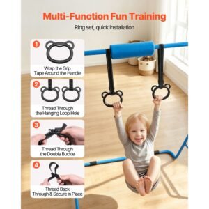 gymnastic bars for kids, 140 lbs capacity folding training kip bar, adjustable height gymnastic horizontal bar for home, training equipment for indoor and outdoor, easy to assemble, blue
