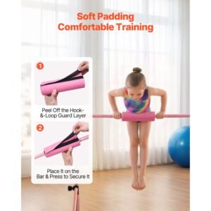 gymnastic bars for kids, 140 lbs capacity folding training kip bar, adjustable height gymnastic horizontal bar for home, training equipment for indoor and outdoor, easy to assemble, pink