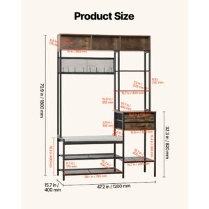 hall tree, 70.9 in coat rack with shoe bench & 2 drawers, 3 in 1 freestanding shoe rack storage organizer with bookshelf & wire shelf, steel frame entrance coat holder for entry, bedroom, closet